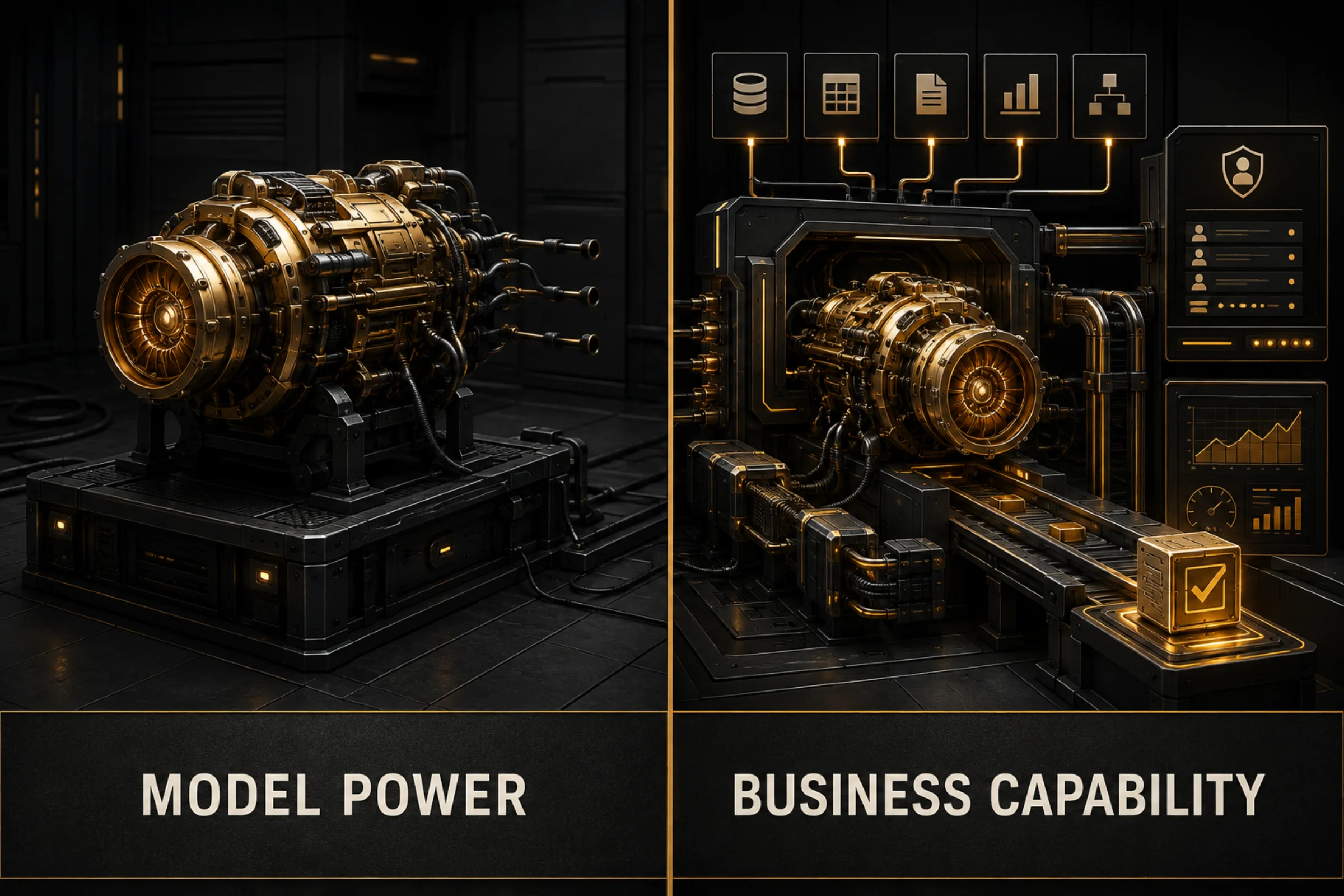 Model power versus business capability infographic for enterprise AI implementation